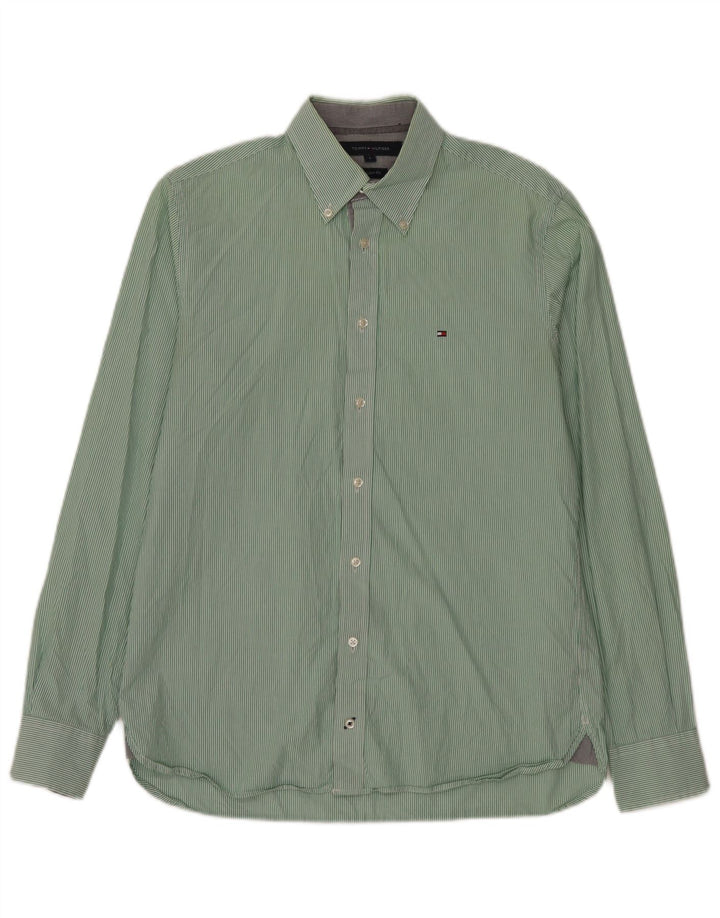 Tommy Hilfiger Mens Custom Fit Shirt Small Green Striped Cotton