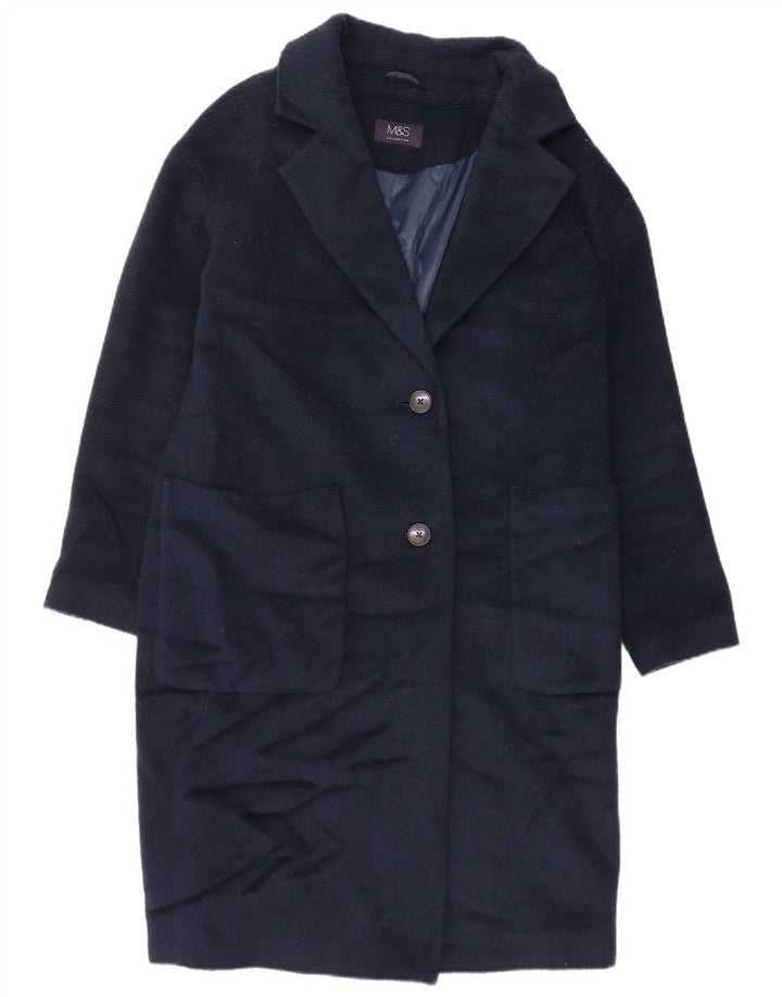 Marks & Spencer Womens Oversized Overcoat UK 10 Small Navy Blue Polyester