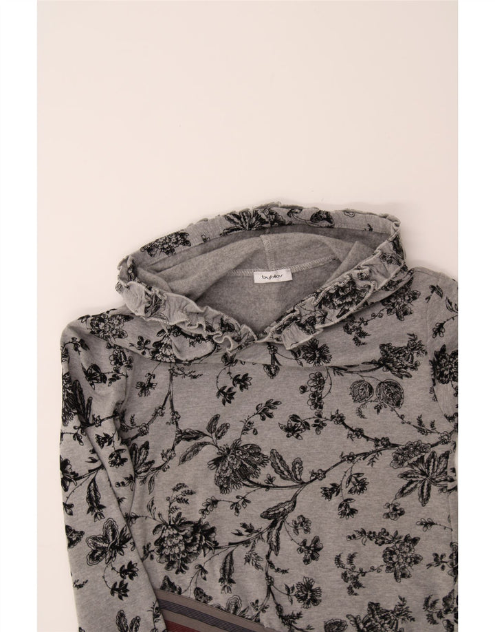 BYBLOS Girls Hoodie Jumper 9-10 Years Grey Floral Cotton Vintage Byblos and Second-Hand Byblos from Messina Hembry 