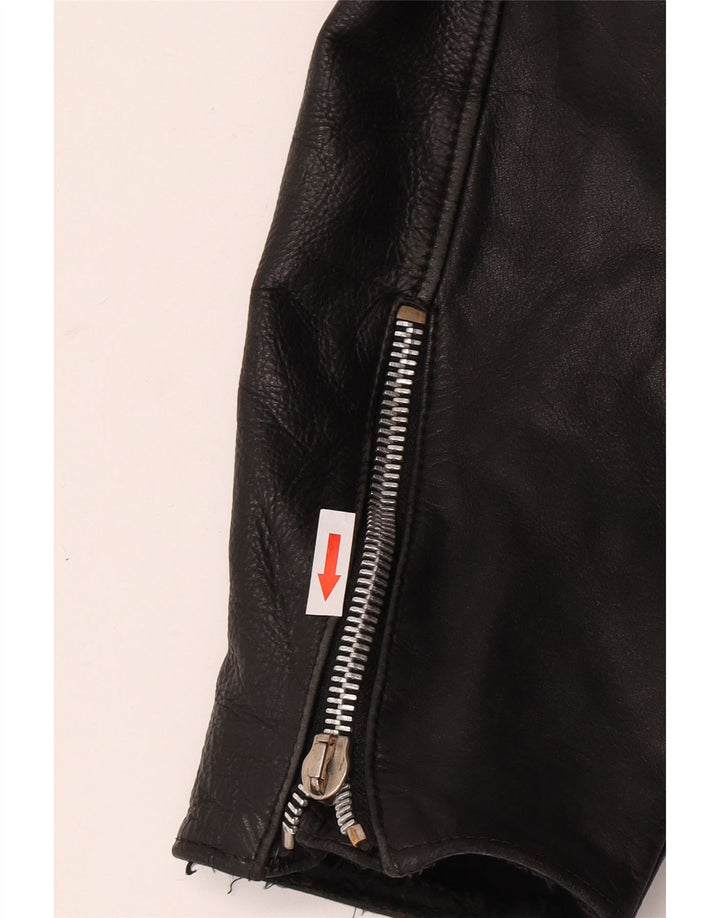 Vintage Womens Crop Leather Biker Jacket UK 12 Medium Black Leather