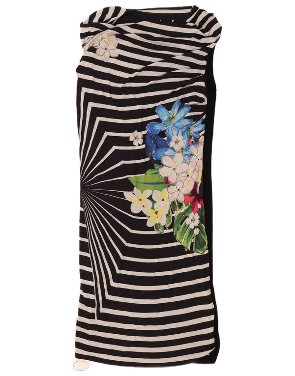 Desigual Womens Sleeveless Bodycon Dress UK 18 XL Black Floral Viscose