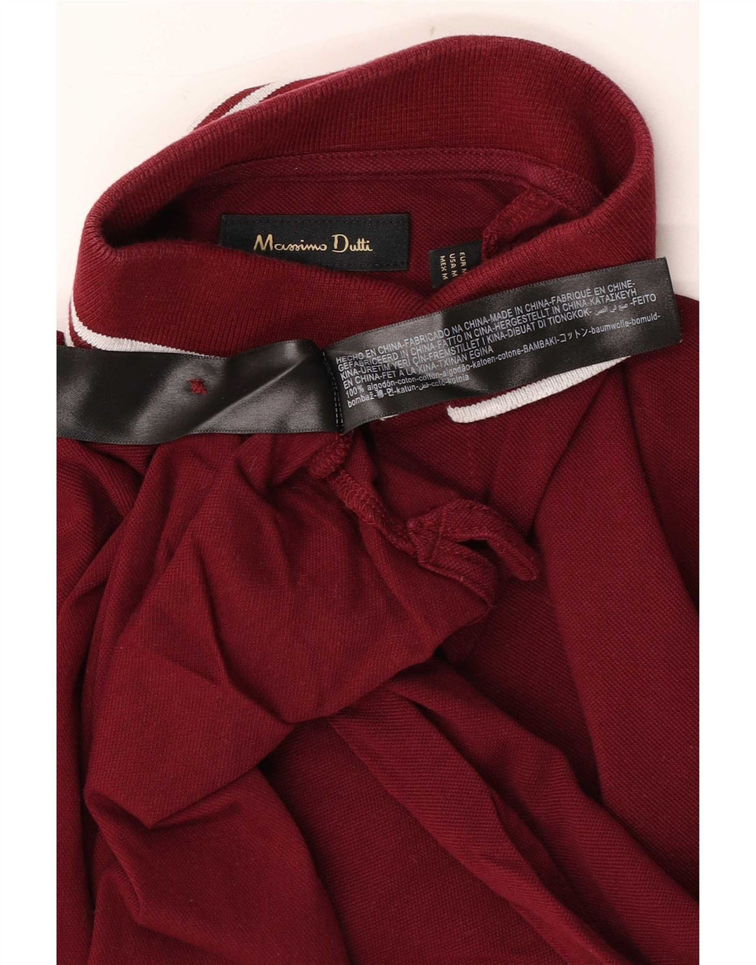 Massimo Dutti Mens Polo Shirt Medium Burgundy Striped Cotton
