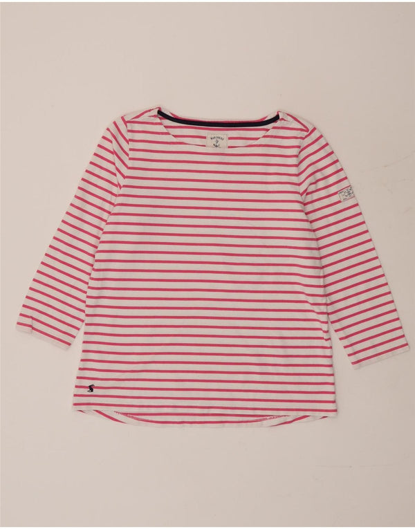 Joules Womens Top 3/4 Sleeve UK 14 Large Pink Striped Cotton