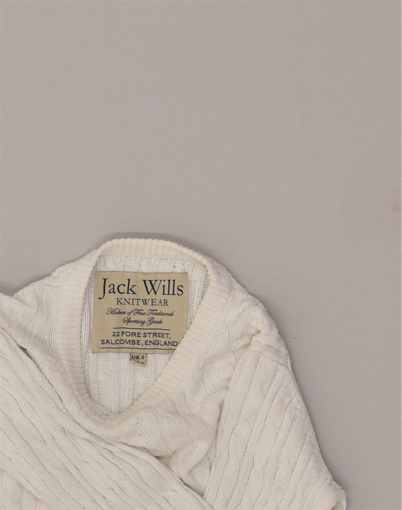 JACK WILLS Womens Crew Neck Jumper Sweater UK 8 Small White Cotton | Vintage Jack Wills | Thrift | Second-Hand Jack Wills | Used Clothing | Messina Hembry 