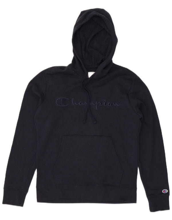 Champion Mens Graphic Hoodie Jumper Small Navy Blue Cotton