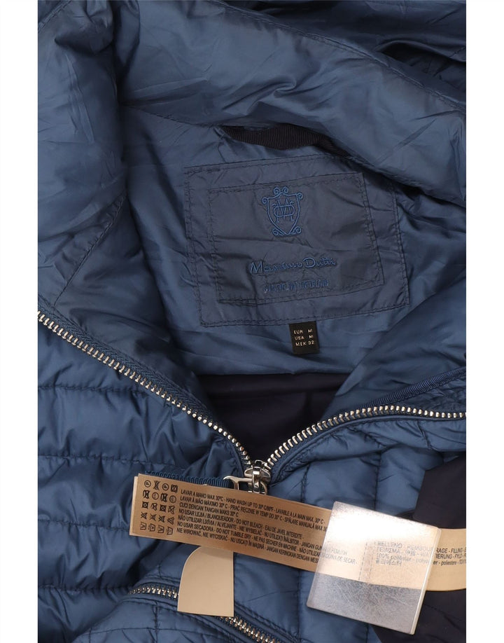 Massimo Dutti Womens Hooded Padded Gilet UK 12 Medium Blue Polyester