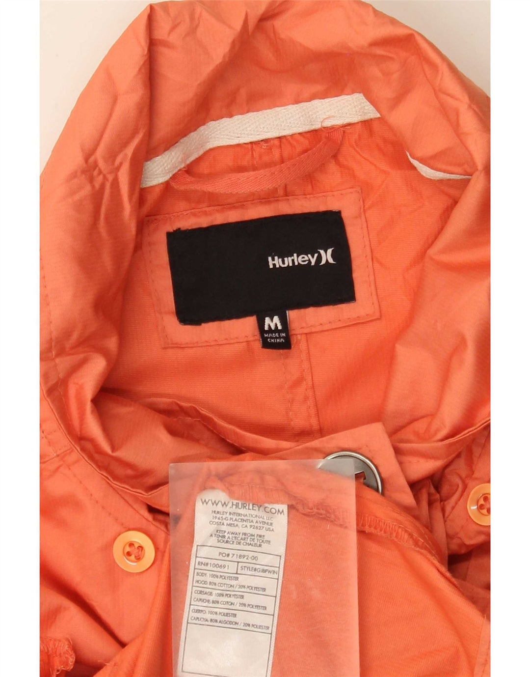 Hurley Womens Double Breasted Utility Jacket UK 14 Medium Orange Polyester