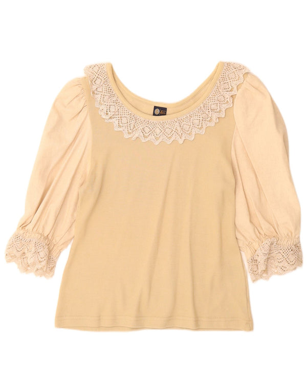 YOUR SIXTH SENSE Womens 3/4 Sleeve Blouse Top UK 14/16 Large Beige Cotton