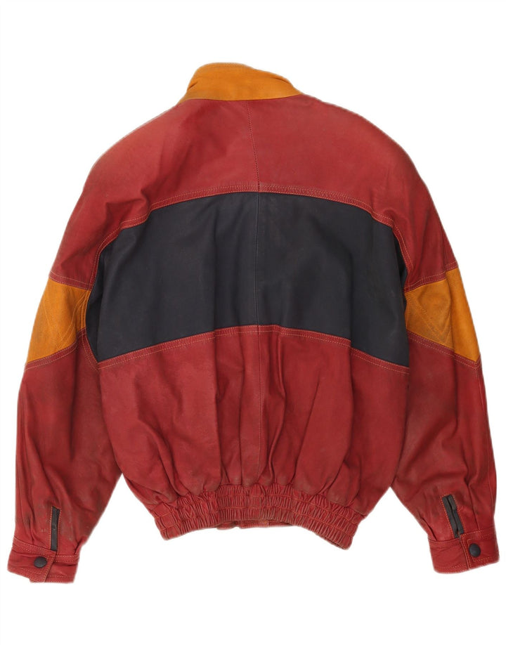 Toskana Mens Leather Jacket UK 38 Medium Red Colourblock Leather