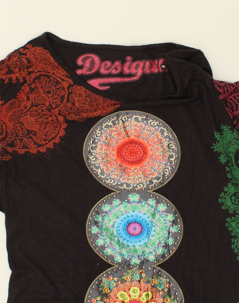 DESIGUAL Womens Graphic Top Long Sleeve UK 12 Medium Black Patchwork | Vintage Desigual | Thrift | Second-Hand Desigual | Used Clothing | Messina Hembry 