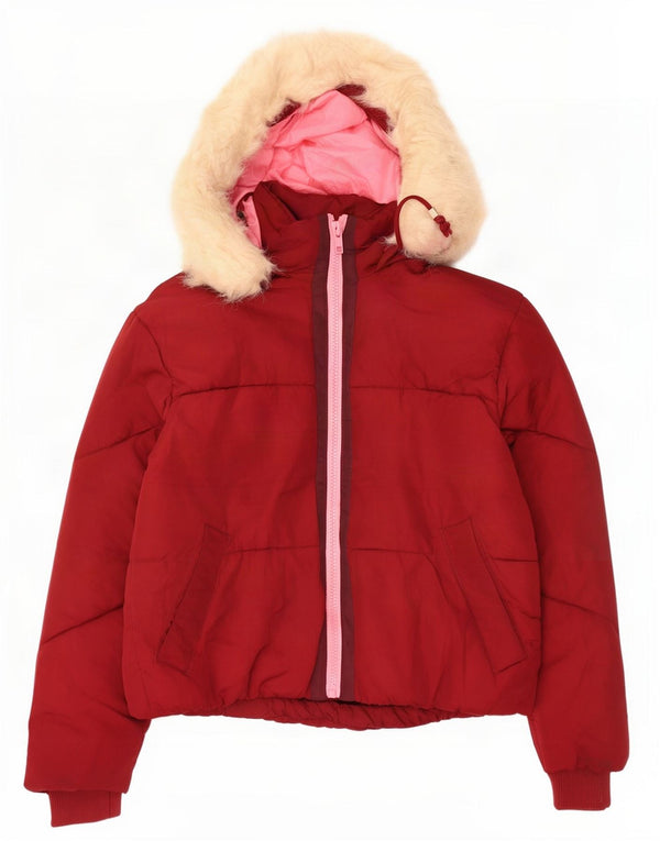 Topshop Womens Hooded Oversized Padded Jacket UK 6 XS Red Polyester