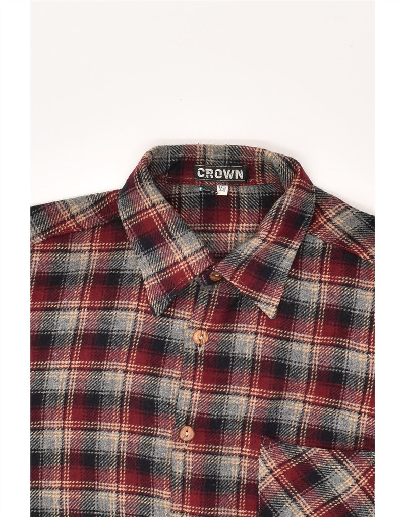 CROWN Mens Flannel Shirt Size 17 1/2 XL Maroon Check Acrylic | Vintage Crown | Thrift | Second-Hand Crown | Used Clothing | Messina Hembry 