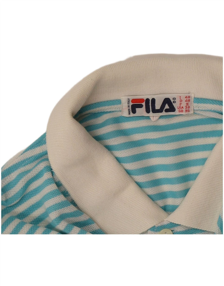 Fila Mens Polo Shirt IT 48 Medium Turquoise Pinstripe