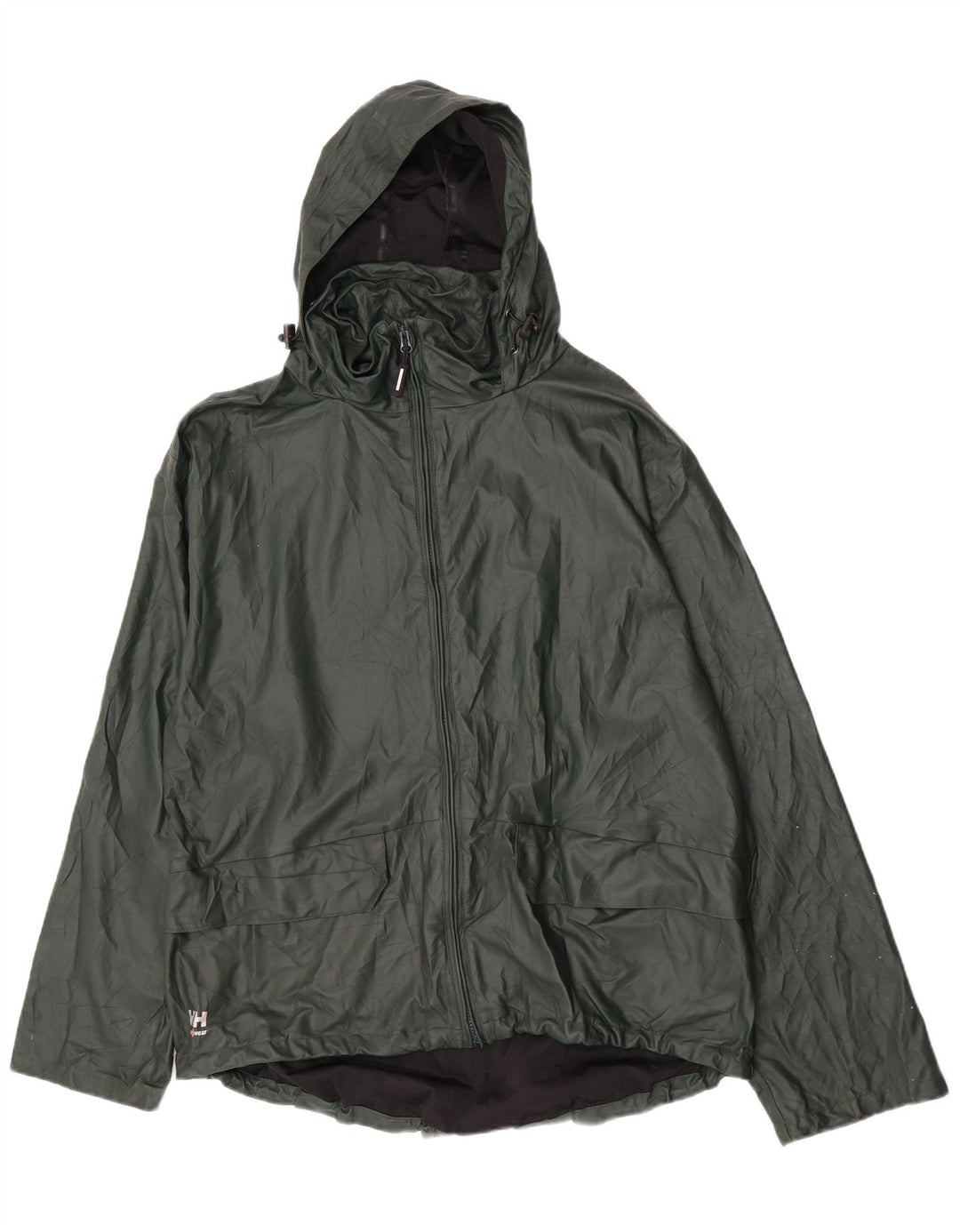 Helly Hansen Mens Hooded Rain Jacket UK 42 XL Green Polyurethane