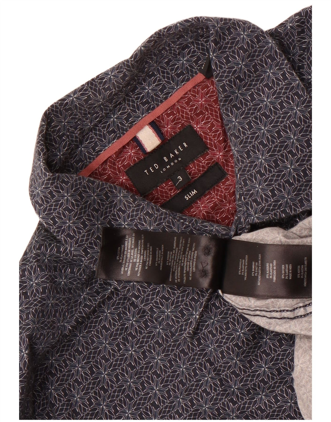 Ted Baker Mens Slim Fit Shirt Size 3 Medium Navy Blue Floral Cotton