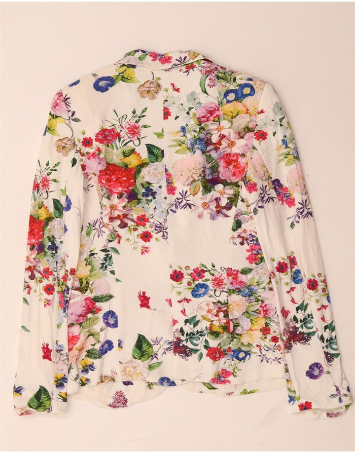 Zara Womens 1 Button Blazer Jacket UK 10 Small White Floral Viscose
