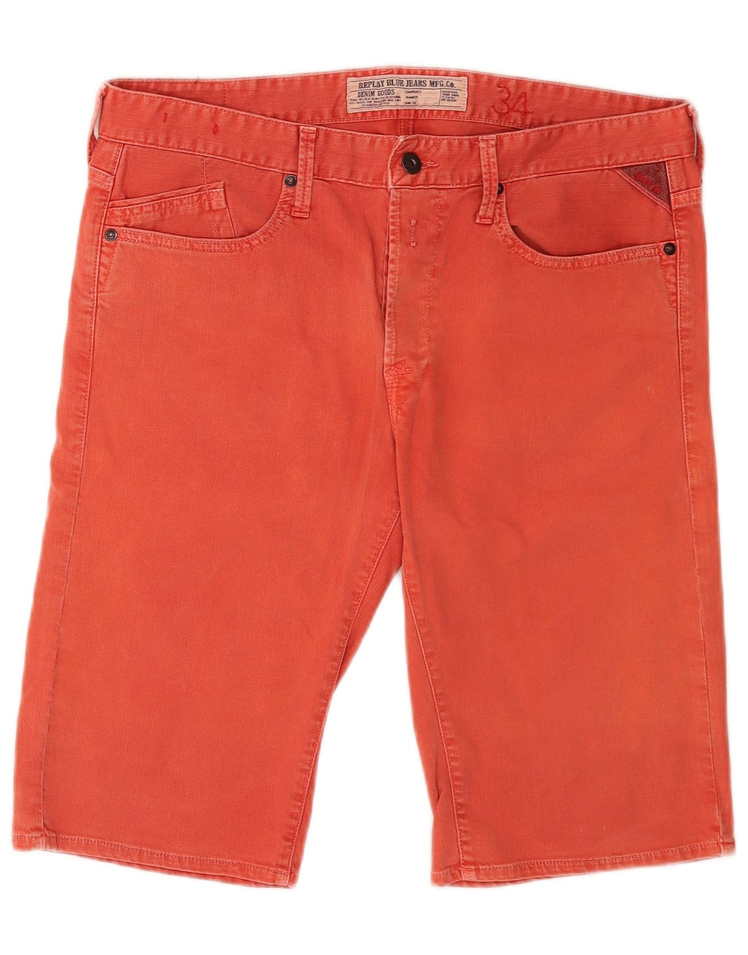 Replay Mens Graphic Regular Denim Shorts W34 Large Red Cotton