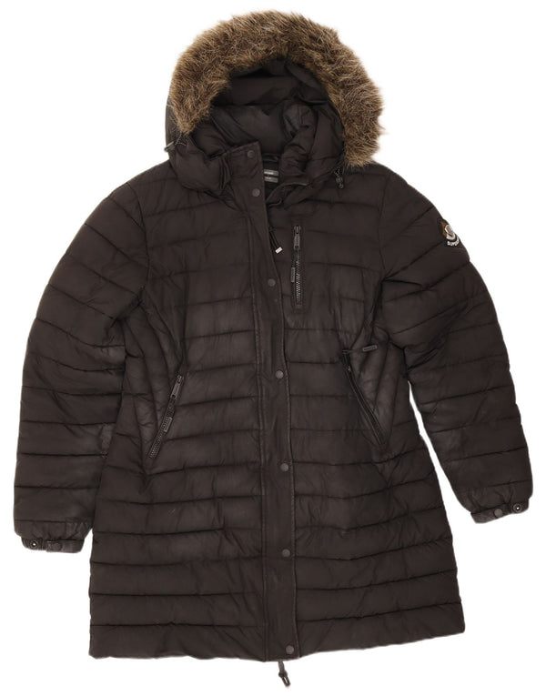 Superdry Womens Hooded Padded Coat UK 16 Large Black Polyester