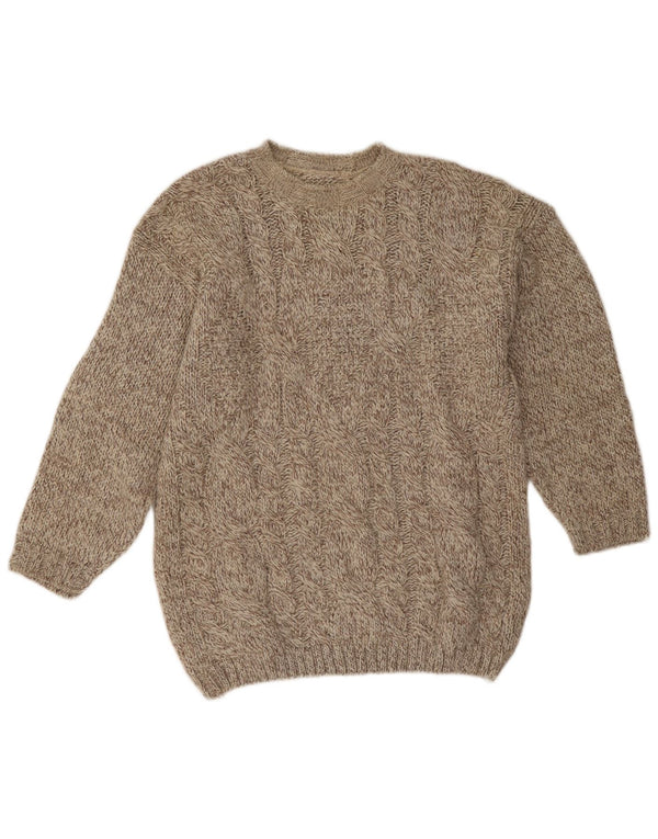 Vintage Mens Crew Neck Jumper Sweater Large Beige Flecked Acrylic