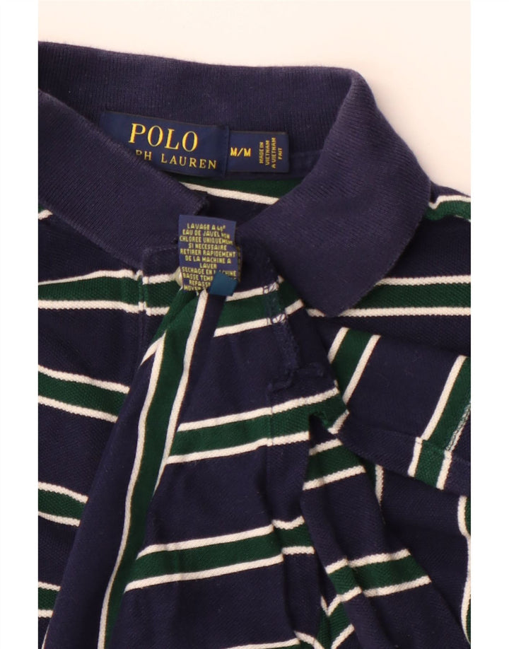 POLO RALPH LAUREN Mens Polo Shirt Medium Navy Blue Striped Cotton
