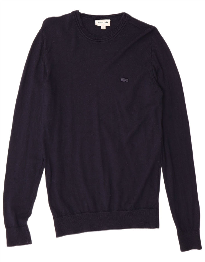 Lacoste Mens Crew Neck Jumper Sweater Size 4 Medium Navy Blue Virgin Wool