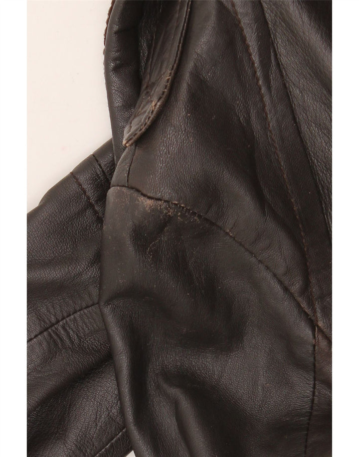 Zara Womens Leather Jacket UK 10 Small Brown Leather