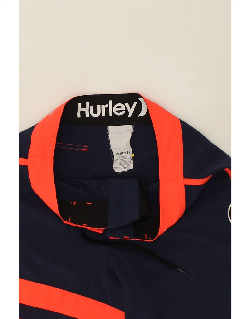 HURLEY Mens Graphic Swimming Shorts XS Navy Blue Colourblock Polyester | Vintage Hurley | Thrift | Second-Hand Hurley | Used Clothing | Messina Hembry 