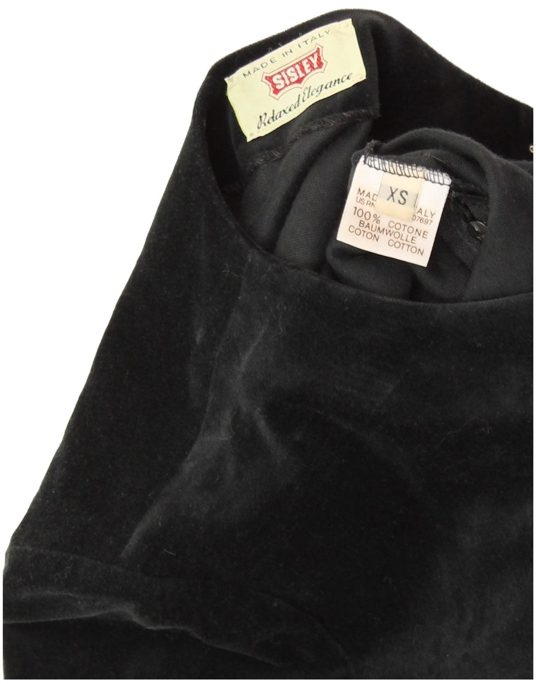 SISLEY Womens Velvet Sheath Dress UK 6 XS Black Cotton