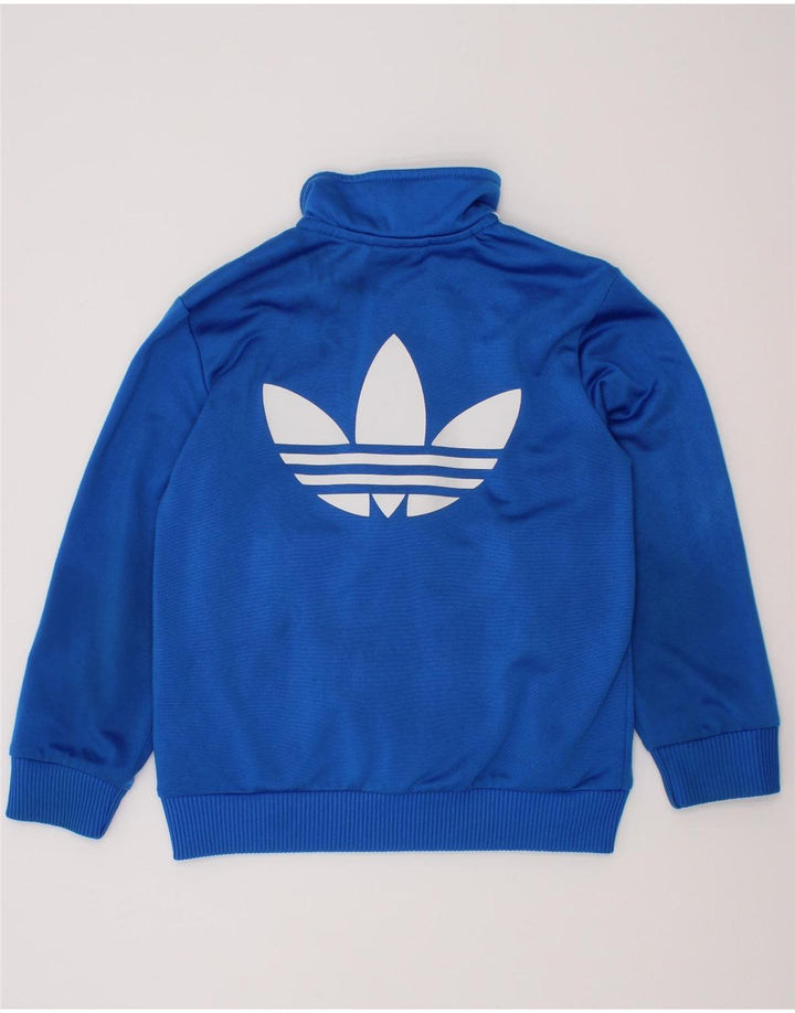 Adidas Boys Graphic Tracksuit Top Jacket 6-7 Years Blue Polyester