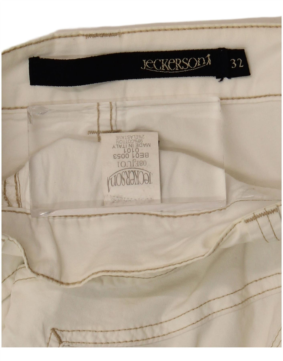 Jeckerson Mens Bermuda Shorts W32 Medium  Off White Cotton