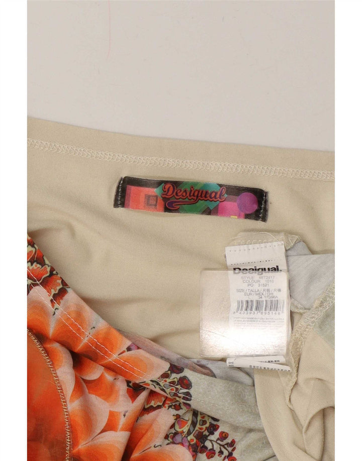 Desigual Womens Oversized Blouse Top UK 16 Large Beige Floral Polyester