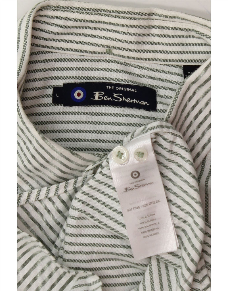 BEN SHERMAN Mens Shirt Large Green Striped Cotton Vintage Ben Sherman and Second-Hand Ben Sherman from Messina Hembry 