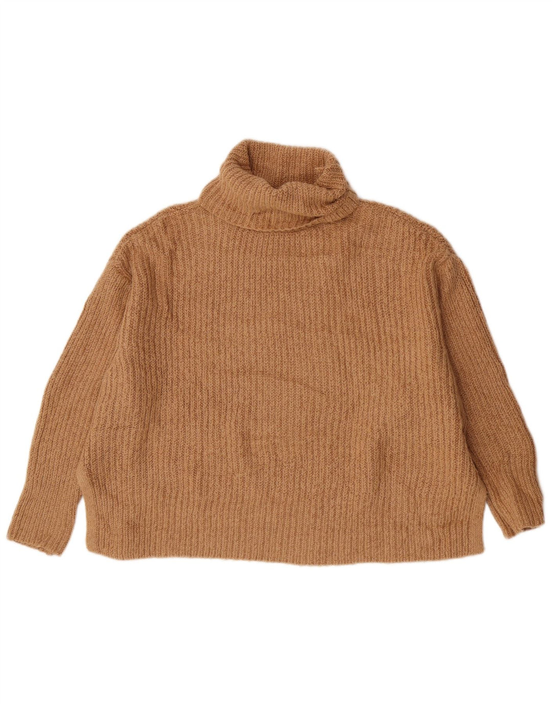 Zara Womens Oversized Roll Neck Jumper Sweater UK 10 Small Beige Acrylic
