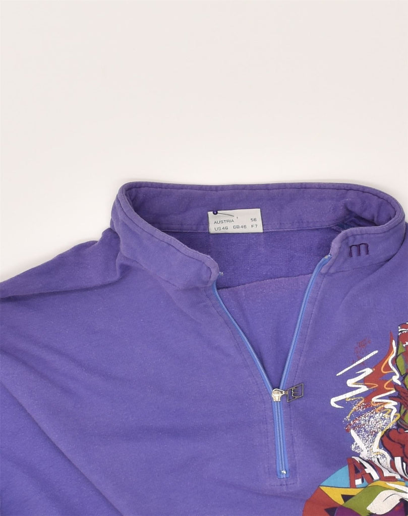 MASER M Mens Zip Neck Sweatshirt Jumper UK 46 XL Purple Cotton | Vintage Maser M | Thrift | Second-Hand Maser M | Used Clothing | Messina Hembry 