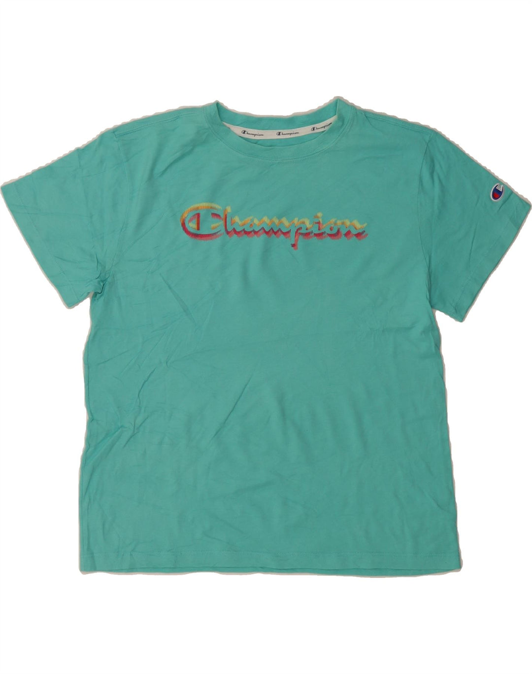 CHAMPION Womens Graphic T-Shirt Top UK 12 Medium Turquoise Vintage Champion and Second-Hand Champion from Messina Hembry 