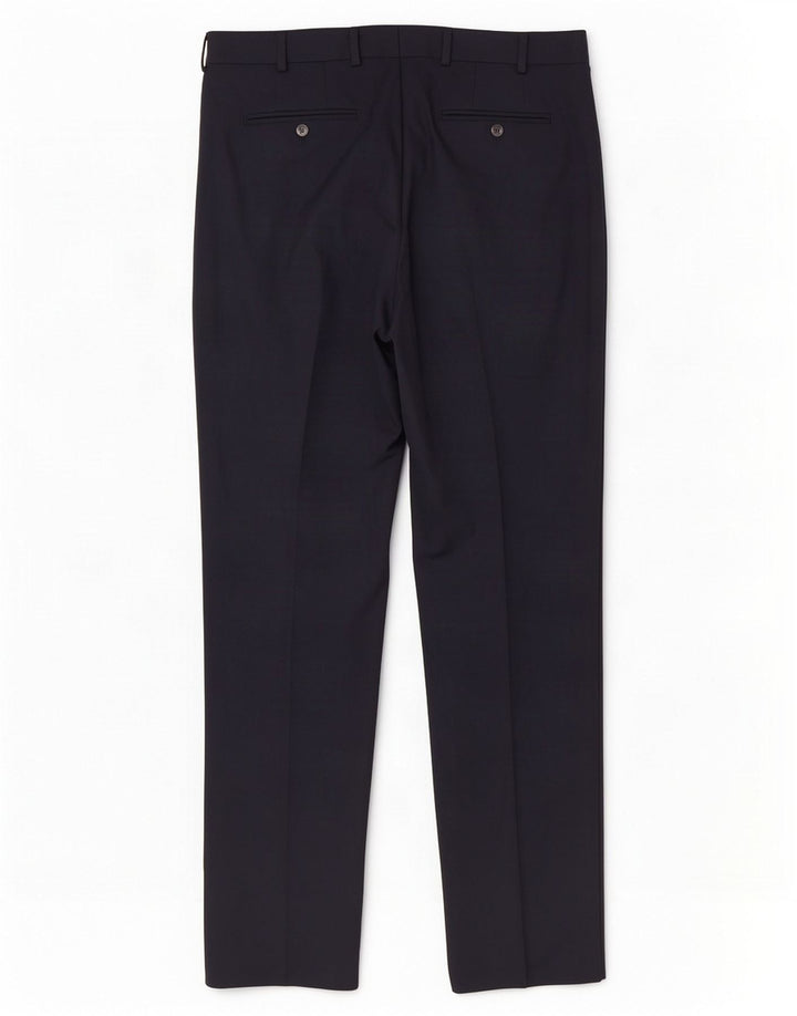 Jaeger Mens Straight Casual Trousers W36 L33 Navy Blue Wool