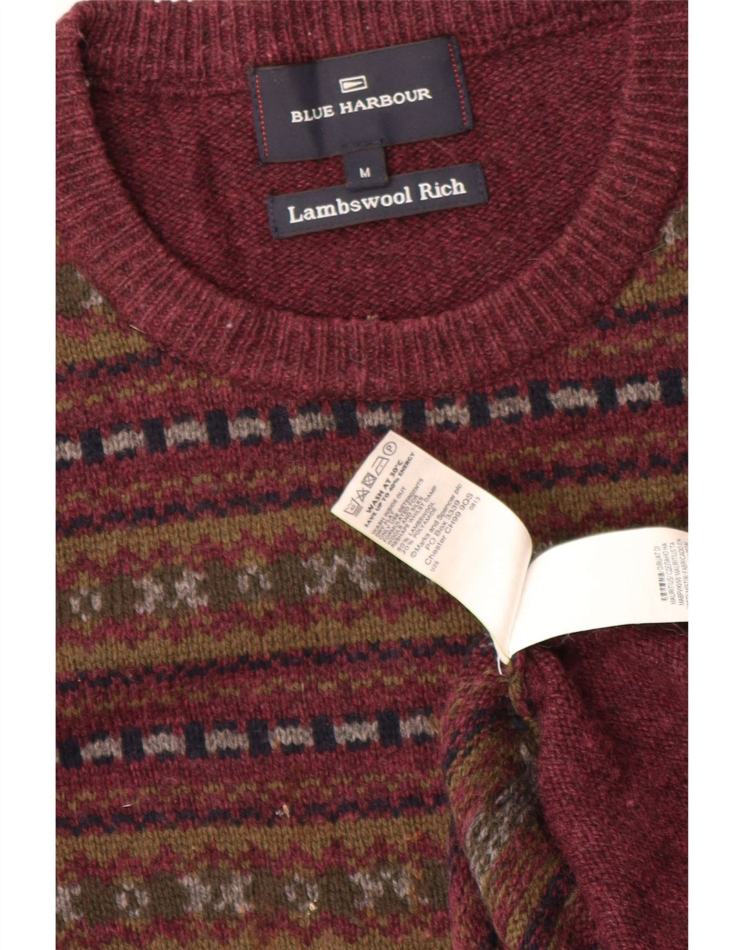 Marks & Spencer Mens Blue Harbour Crew Neck Jumper Sweater Medium Burgundy
