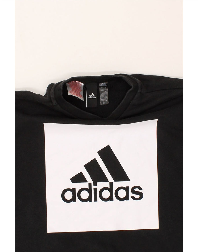 ADIDAS Boys Graphic Sweatshirt Jumper 9-10 Years Black Cotton Vintage Adidas and Second-Hand Adidas from Messina Hembry 