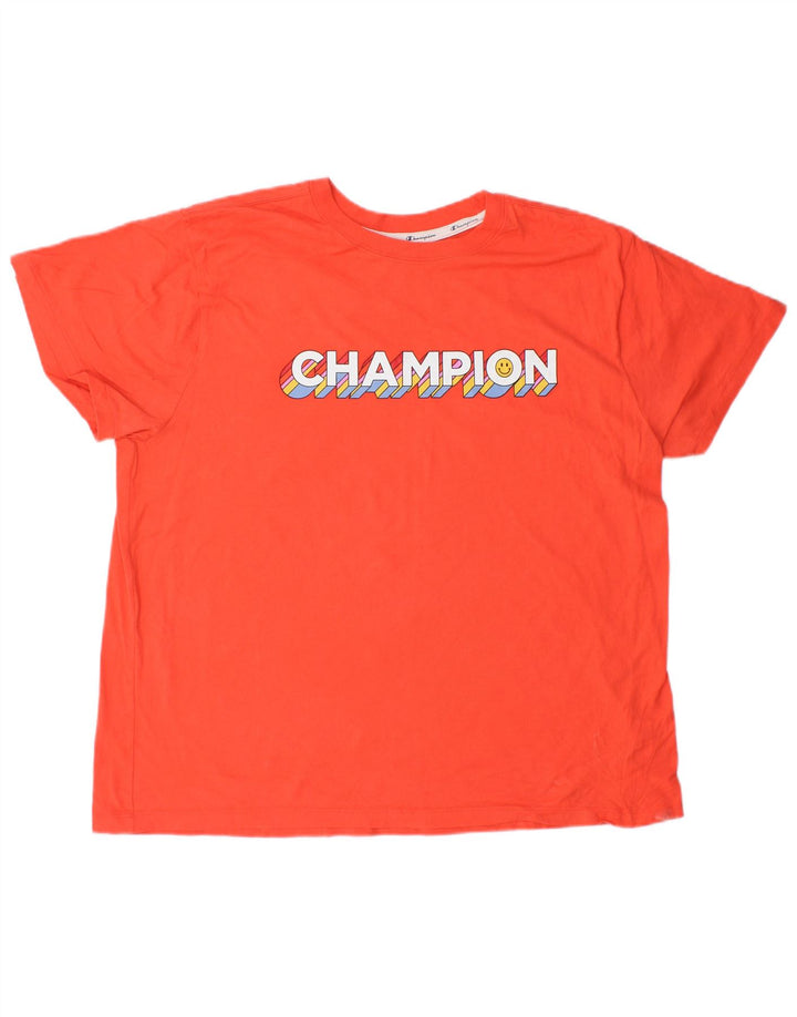 CHAMPION Womens Graphic T-Shirt Top UK 20 2XL Orange Cotton