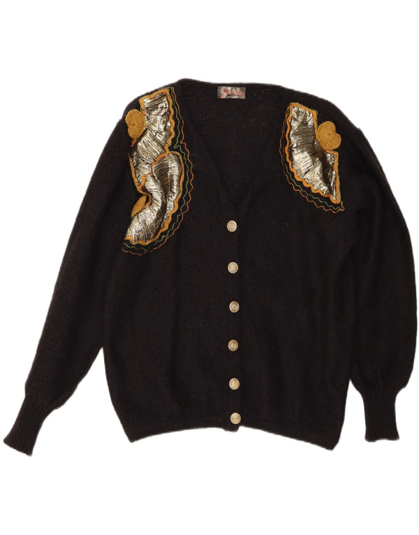 Vintage Womens Cardigan Sweater UK 16 Large Black Mohair
