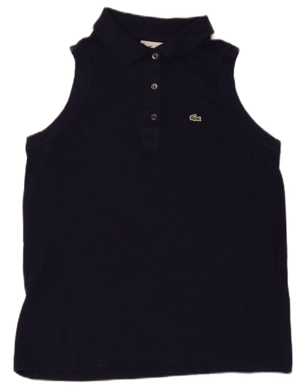 Lacoste Womens Sleeveless Polo Shirt Size 40 Medium Navy Blue Cotton