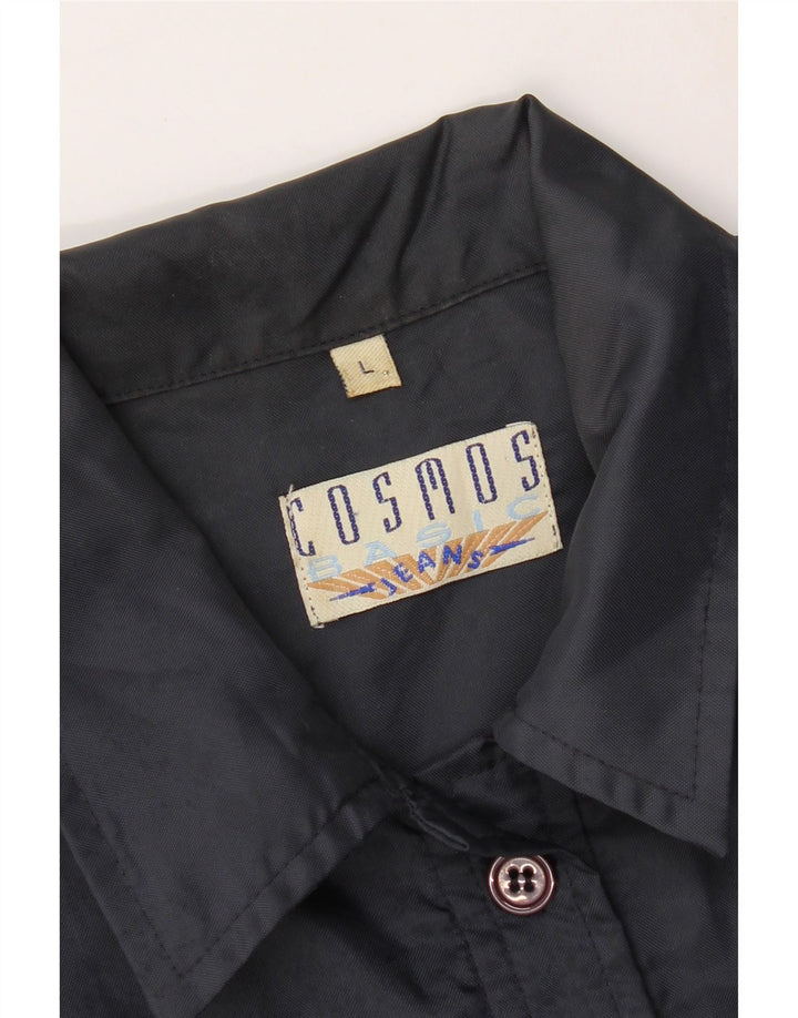COSMOS Womens Bomber Jacket UK 16 Large Navy Blue Nylon Vintage Cosmos and Second-Hand Cosmos from Messina Hembry 
