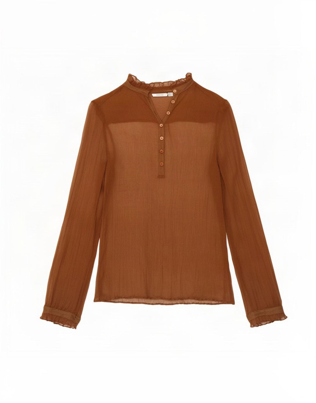 Zara Womens Long Sleeve See Through Top UK 14 Medium Brown Silk