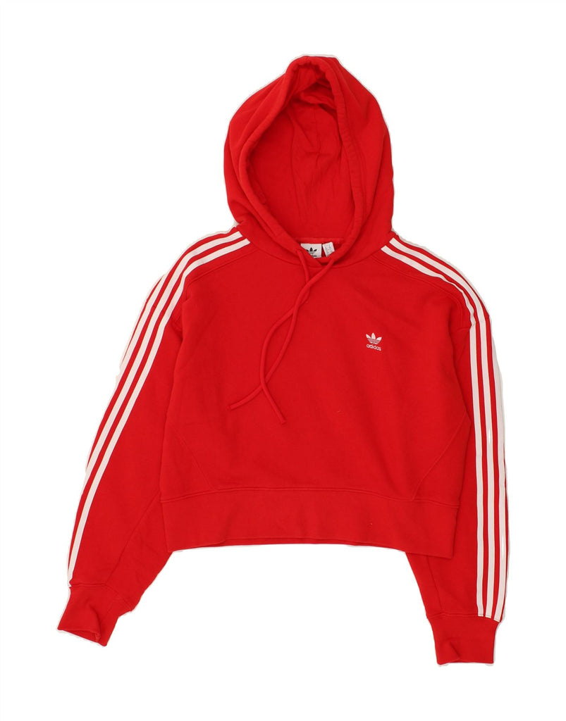 ADIDAS Womens Crop Hoodie Jumper UK 8 Small Red Cotton | Vintage Adidas | Thrift | Second-Hand Adidas | Used Clothing | Messina Hembry 