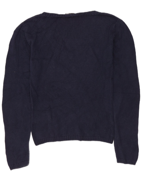 Fila Womens V-Neck Jumper Sweater UK 14 Medium Navy Blue Cotton