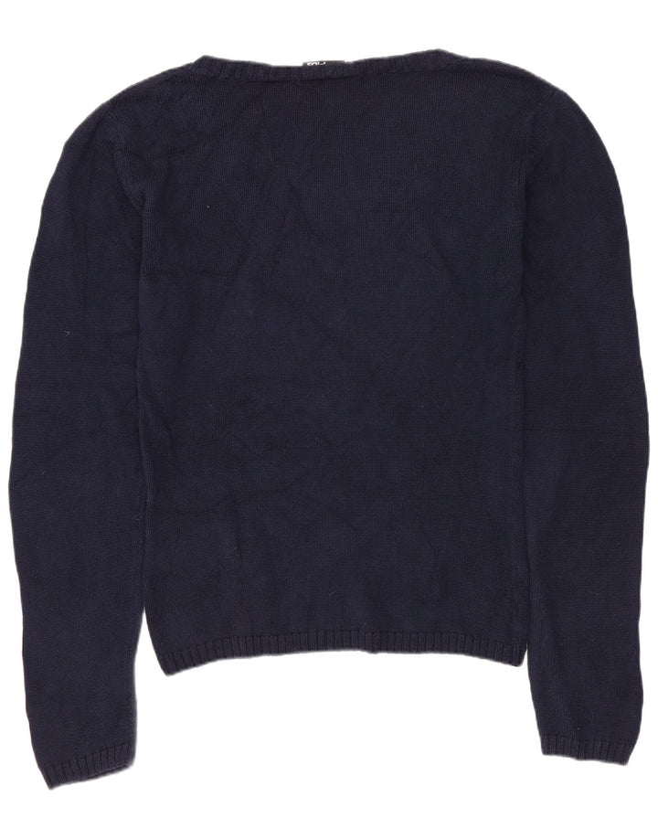 Fila Womens V-Neck Jumper Sweater UK 14 Medium Navy Blue Cotton