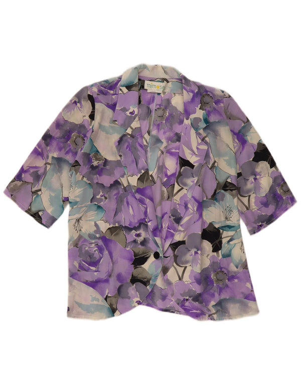 Vintage Womens Short Sleeve Shirt Blouse UK 16 Large Purple Floral