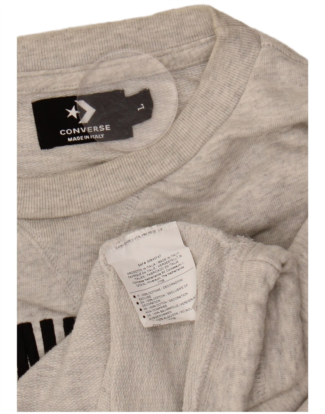 CONVERSE Womens Crop Graphic Sweatshirt Jumper UK 16 Large Grey Cotton