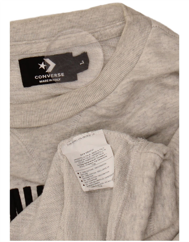 CONVERSE Womens Crop Graphic Sweatshirt Jumper UK 16 Large Grey Cotton