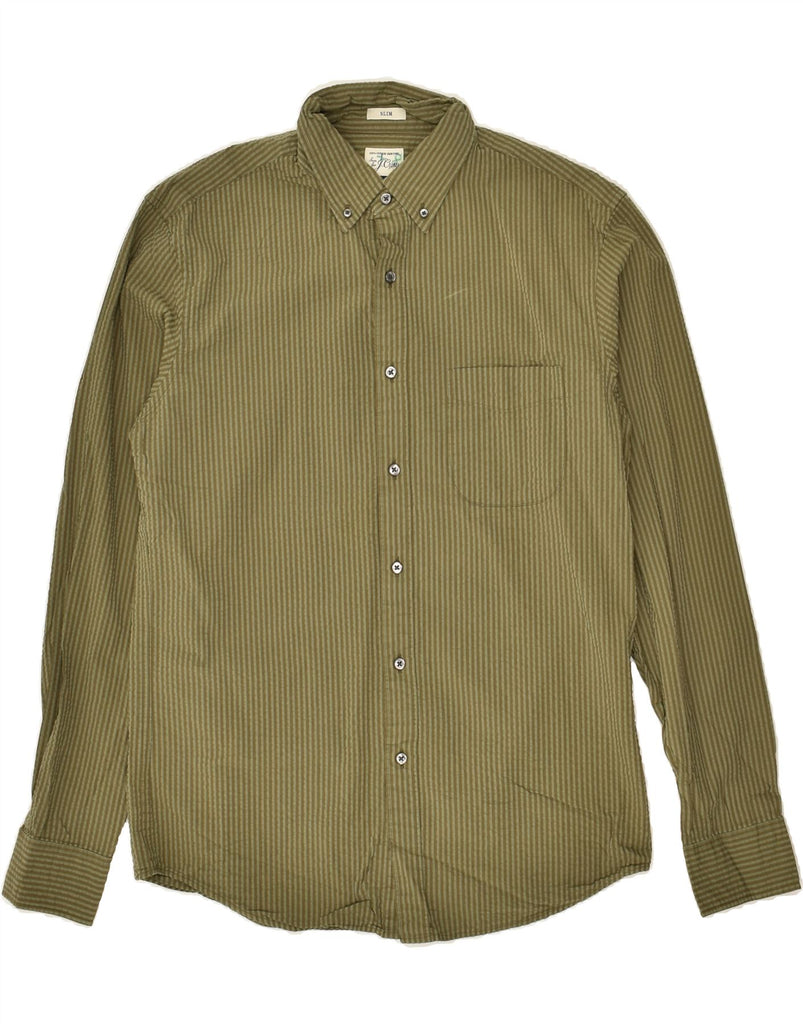 J. CREW Mens Slim Fit Shirt Medium Khaki Striped Cotton | Vintage J. Crew | Thrift | Second-Hand J. Crew | Used Clothing | Messina Hembry 